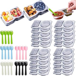 Reusable Snack Containers with Lids 20 Pack, Double Compartment Leakproof Food Storage Containers with Spoons, BPA Free Mi...