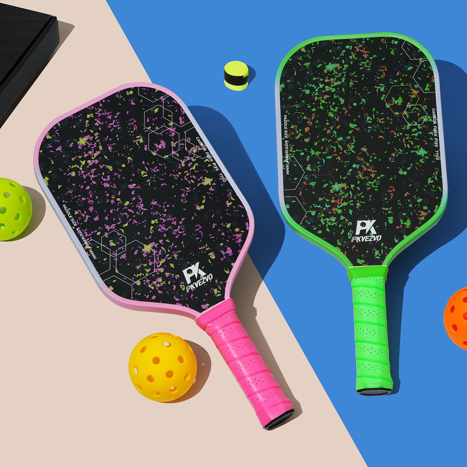 Pickleball Paddles, T700 Carbon Fiber Surface Pickle Ball Paddles Polypropylene Honeycomb Core, Shock-Absorbing Paddle with Anti-Slip Grip, Provides Control of Spin&Power