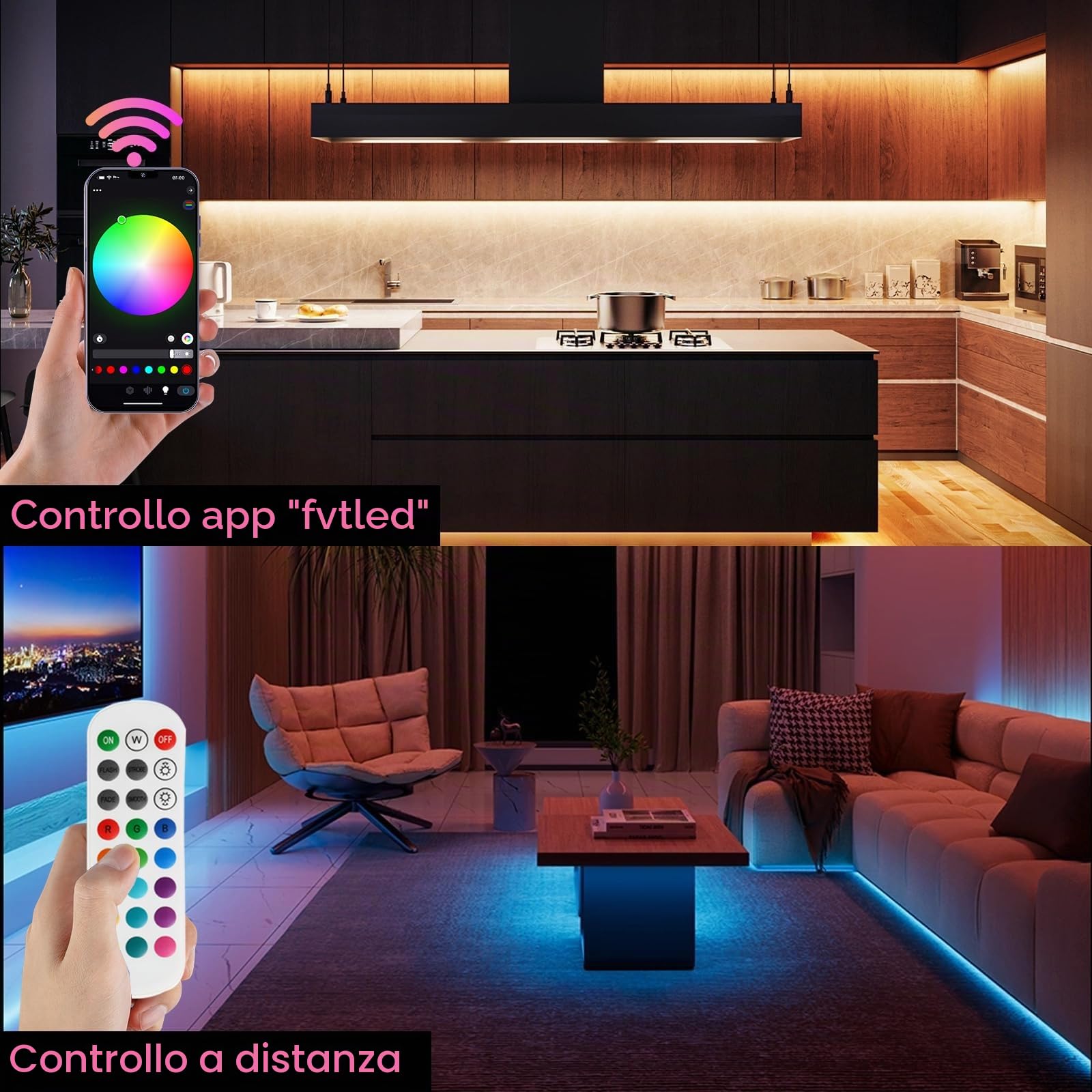 Nastro Led Cob RGBW 10 m, striscia Led RGBW WiFi 24 V 8A con APP e telecomando, fascia Led 672 LED/metro per decorazione domestica, compatibile con Alexa/Google Home