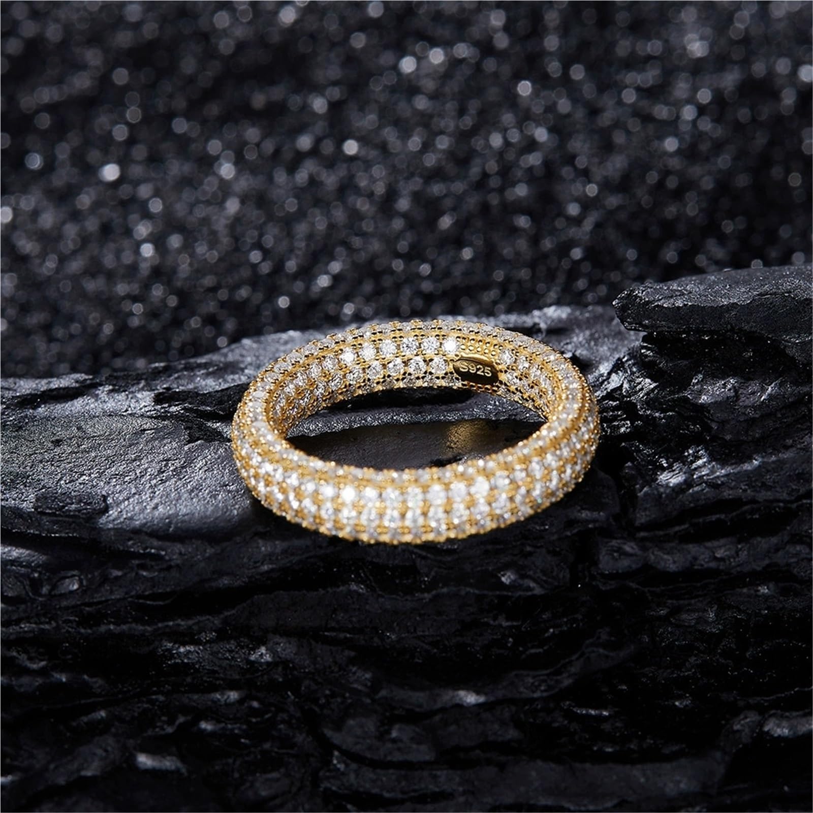 Anello in Argento Sterling S925 con pavé di moissanite, 1,3 mm, 335 Pietre, Unisex, Fascia impilabile Hip Hop, Regalo for Fidanzamento/Matrimonio/Anniversario