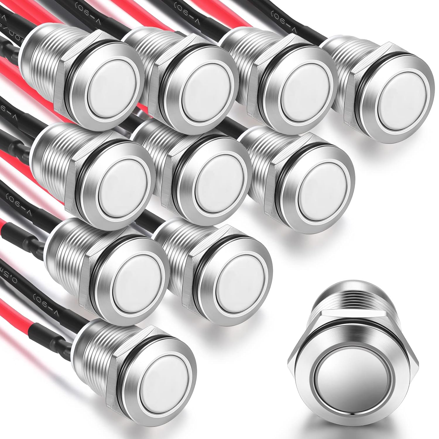 10 Pieces 12 mm Momentary Push Button Switch Silver Shell Waterproof