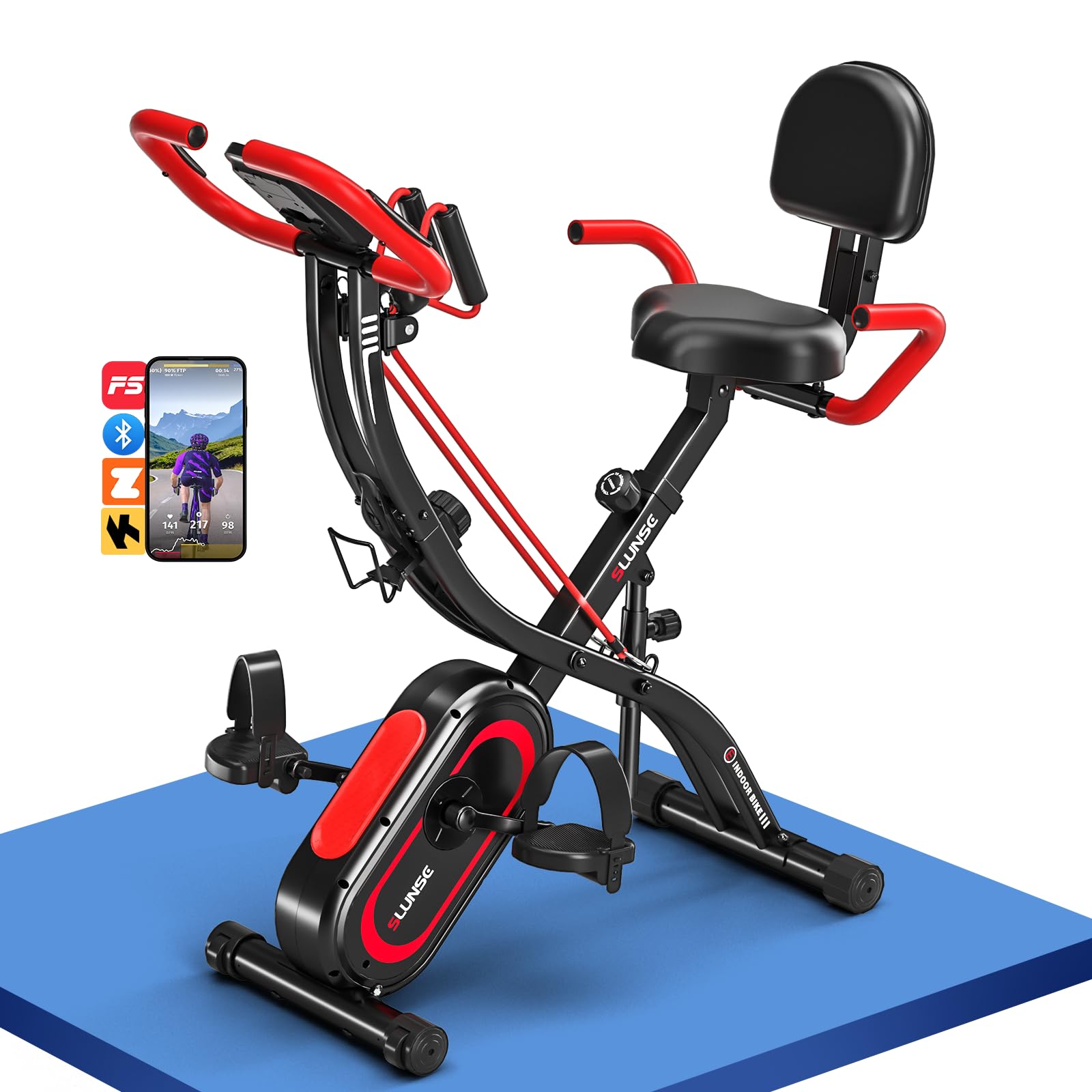 Heimtrainer Fahrrad mit App, Neu Hometrainer Fahrrad mit stabilem Doppeldreieckrahmen, Klappbar Ergometer Heimtrainer mit 10dB extra Leise, Indoor Bike für Kardio-Training zu Hause, Bis 160KG