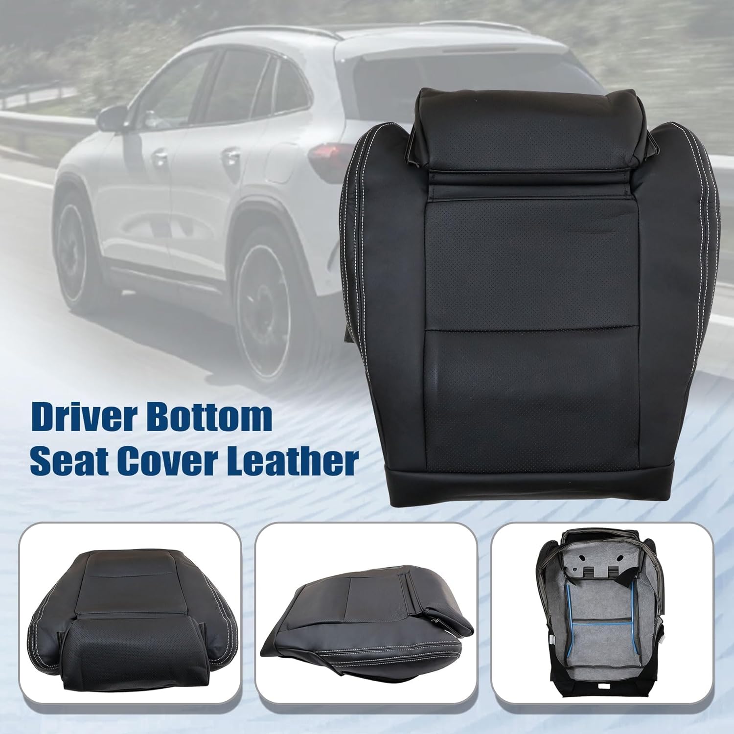Front Driver Side Bottom Microfiber Leather Perforated Seat Cover Black Compatible with Mercedes-Benz GLA250 GLA 250 2016 2017 2018 2019 2020