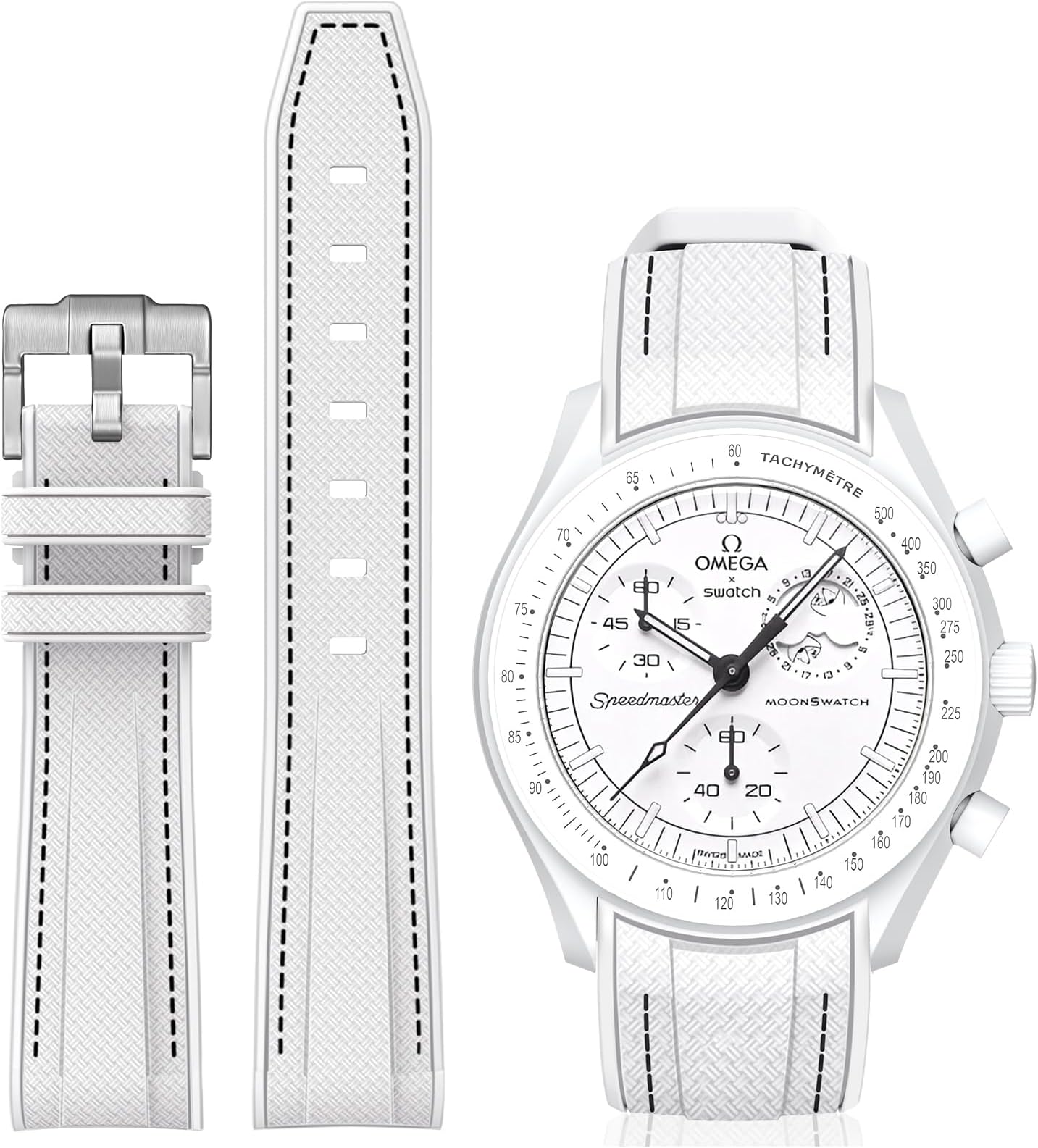 Bands for Moonswatch Watch,Curved SIlicone Strap Compatible with Omega X Swatch 20mm Watch,Swatch Omega Moonswatch Speedmaster Replacement No Gap Strap Men Women