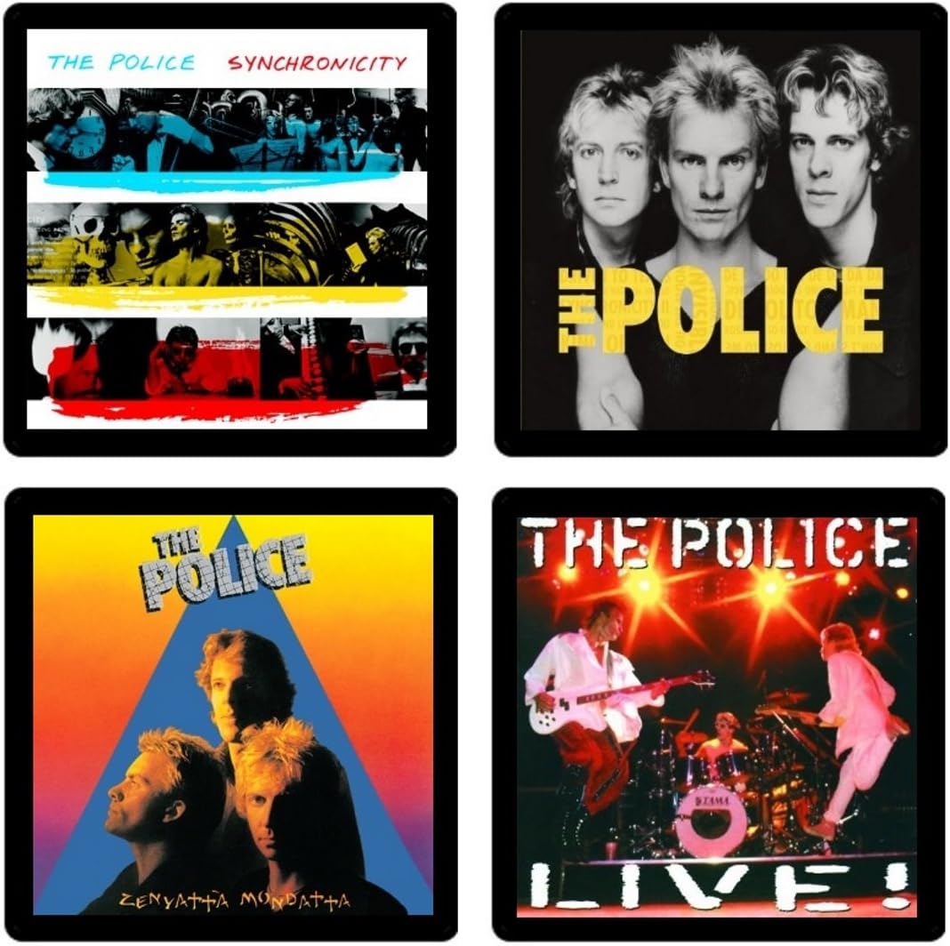 The Police (Band) Coaster Collection- 4 Different Album Covers Reproduced Onto Absorbent, Soft, Drink Coasters - by N2Pics