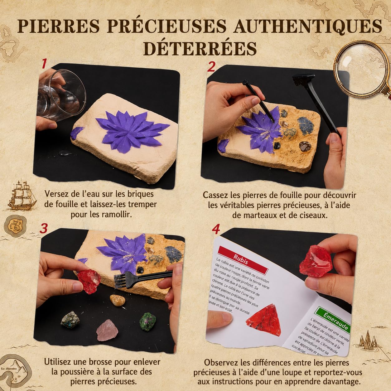 Mon Premier Kit De Fouille De Pierres Précieuses pour Enfant | Déterrez 15 Pierres Précieuses Et Cristaux Authentiques, Kits Excavation pour Garçon et Fille