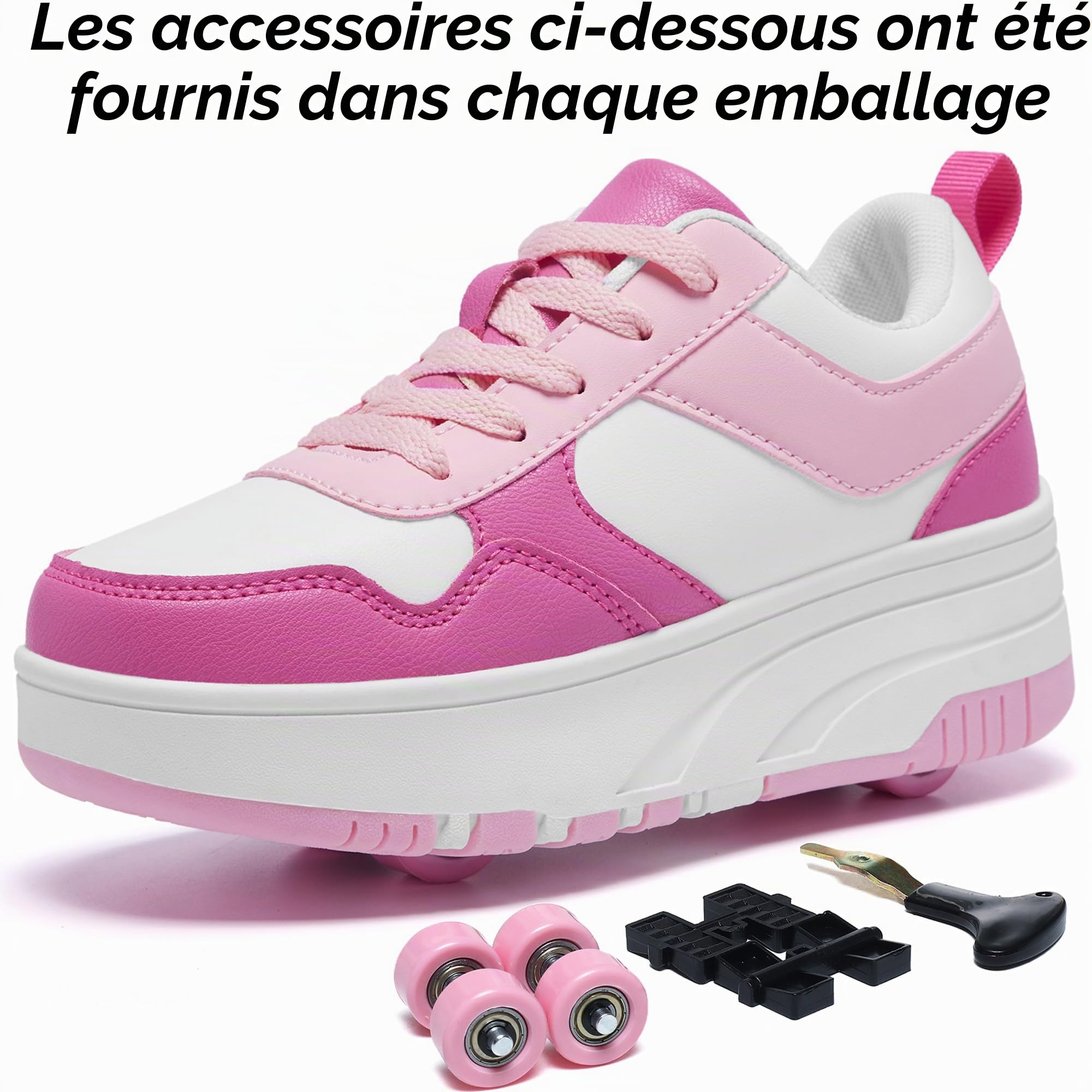 Chaussures avec Roues pour Garçons et Filles, Patins de Patinage pour Enfants, Patins à Roulettes avec 4 Roues Amovibles, Confort Sportif en Plein Air pour Enfants, 22 EU