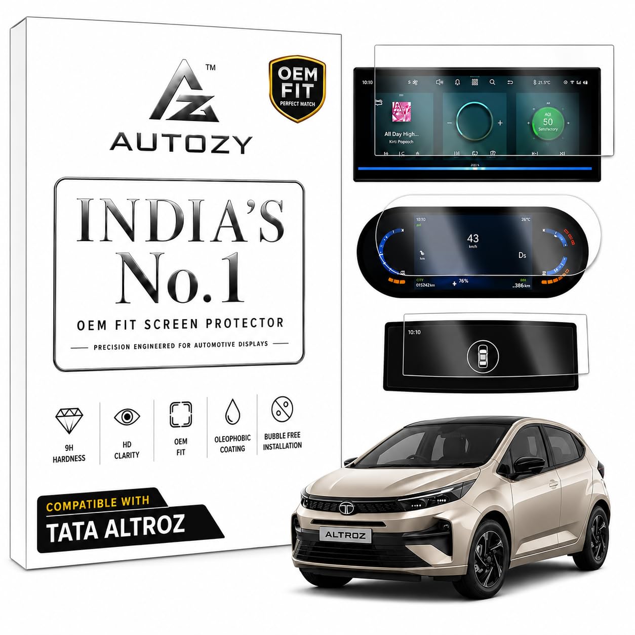 PrecisionFit™ Screen Protector Compatible with Tata Altroz Accomplished S (2025-2026) | [3-Pack] 10.25 Inch Infotainment Screen + 7 Inch Digital Instrument Cluster + Steering Control Panel Protection Kit | HD Clear | 9H Scratch Resistant | Bubble Free Installation-image-27