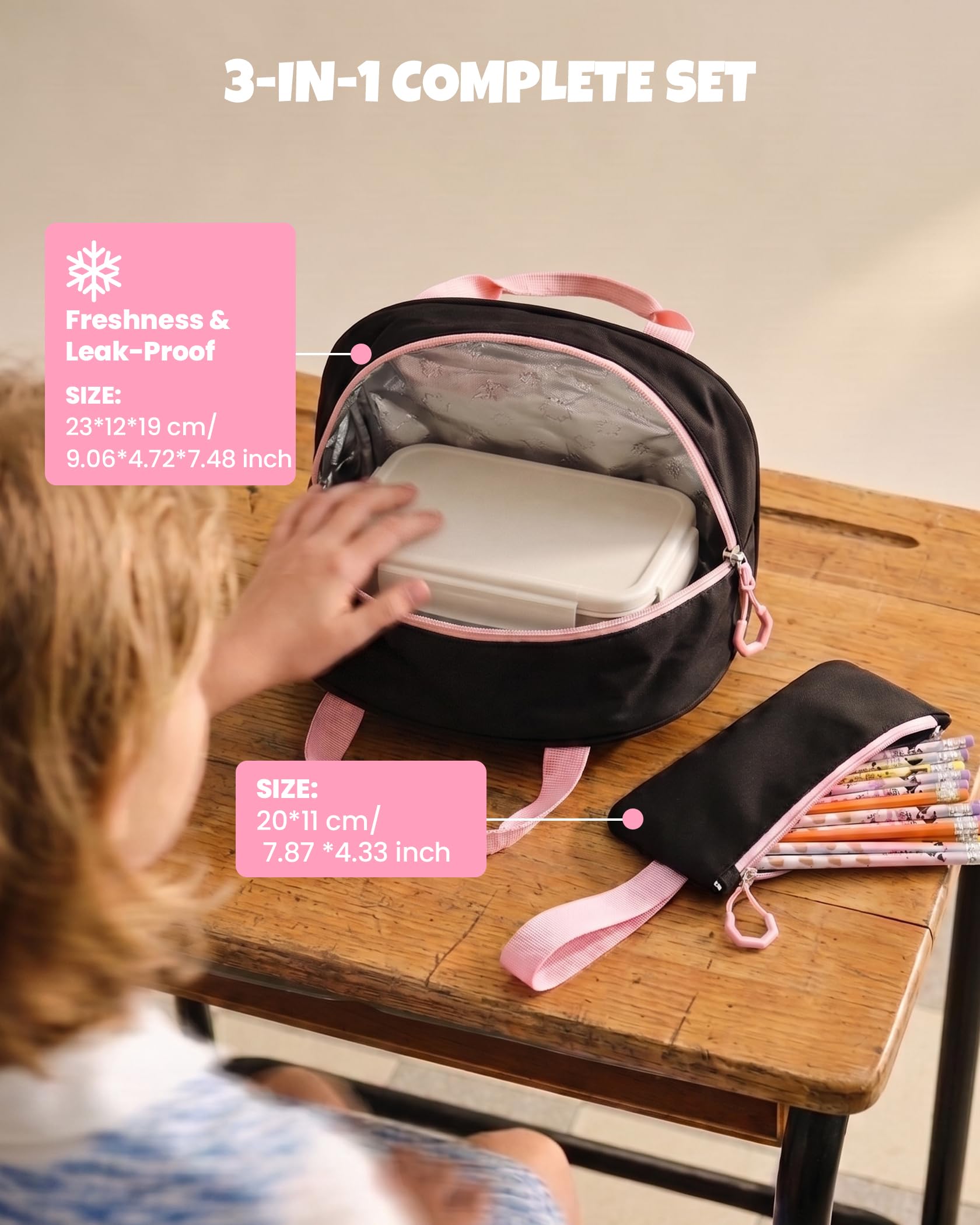 Amythe Schulranzen Mädchen Teen 10-18 Jahre 3-teilig Set, Rosa