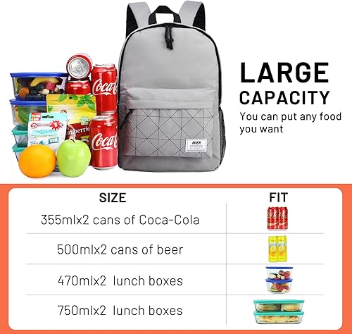 Miniatura 3 de MIER Mochila térmica térmica pequeña, a prueba de fugas, ligera, linda para el trabajo, picnic, camping, viajes de un día al parque, 15 L