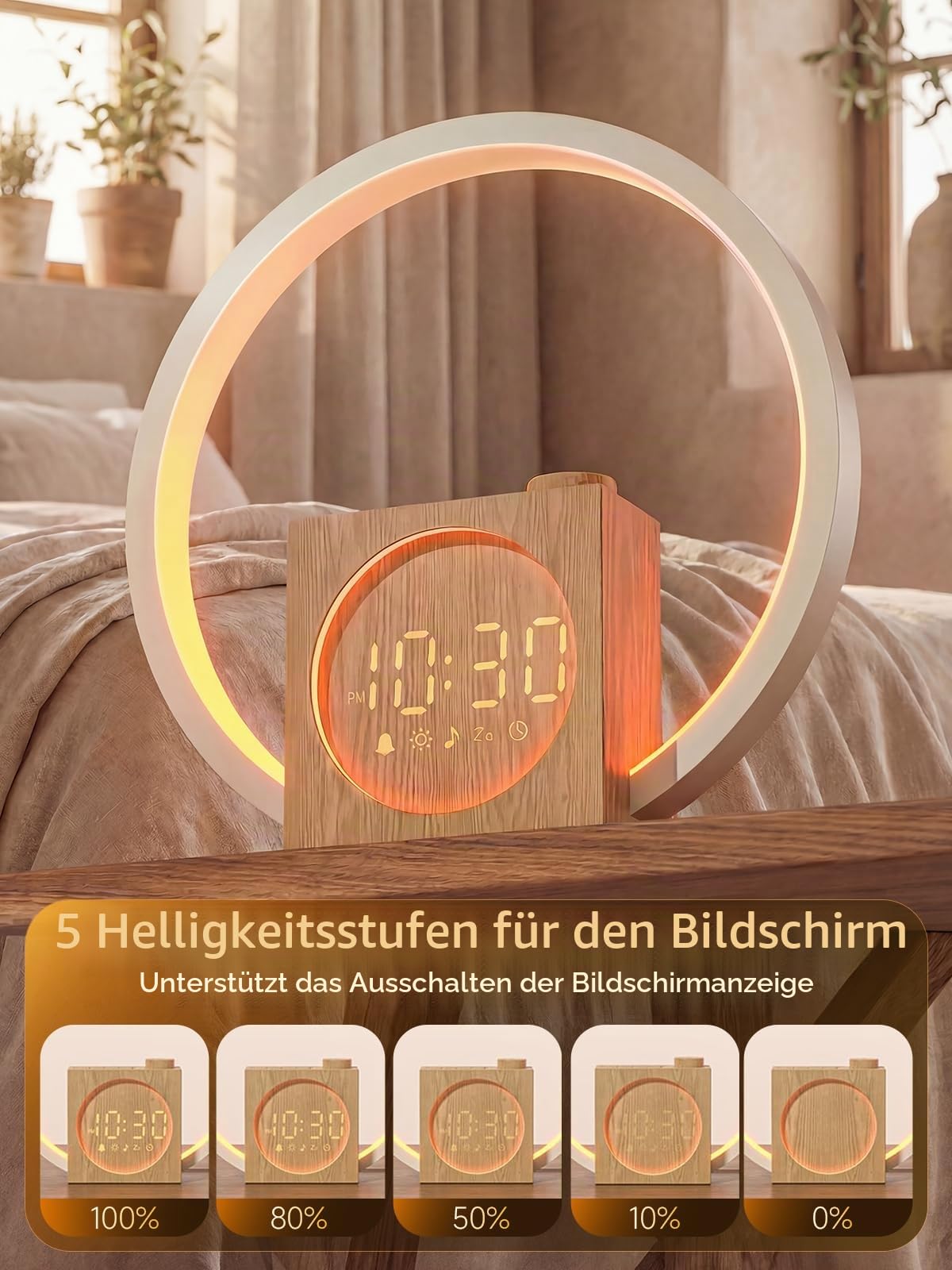 Tageslichtwecker Touch, Lichtwecker mit USB Ladefunktion | Sunrise Alarm Clock mit 20-Stufig Dimmbares, 30 Beruhigende Klänge, 12 Lichtmodi, Snooze, für Schlafzimmer