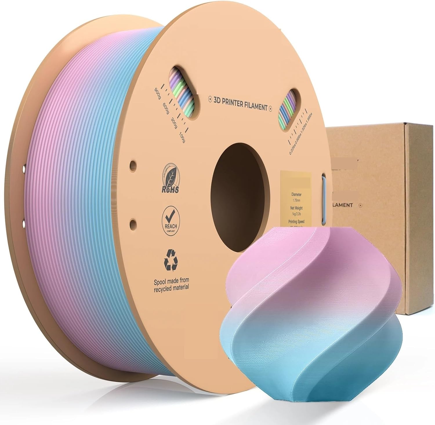 For creality Hyper PLA Rainbow Filament 1.75mm 1KG Multi-Color Gradient Filaments High Speed & Interlayer Strength Printing Filament(Spring Lake)