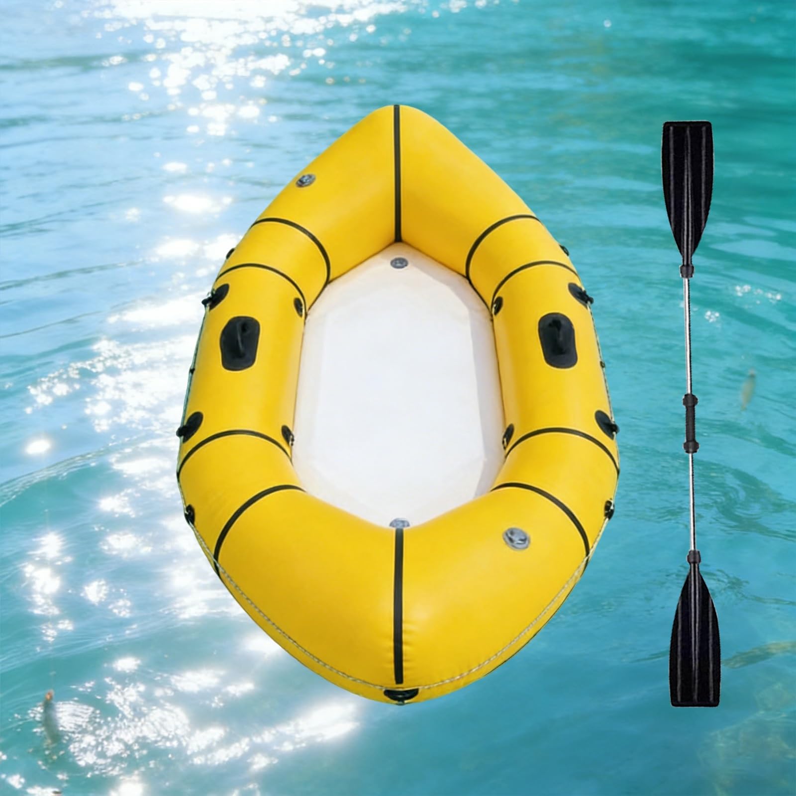 Bateau Gonflable 2 Personnes - Kayak Pneumatique avec Plancher Drop-Stitch, Idéal pour Pêche Et Loisirs, Comprend Avirons, Pompe Et Kit De Réparation