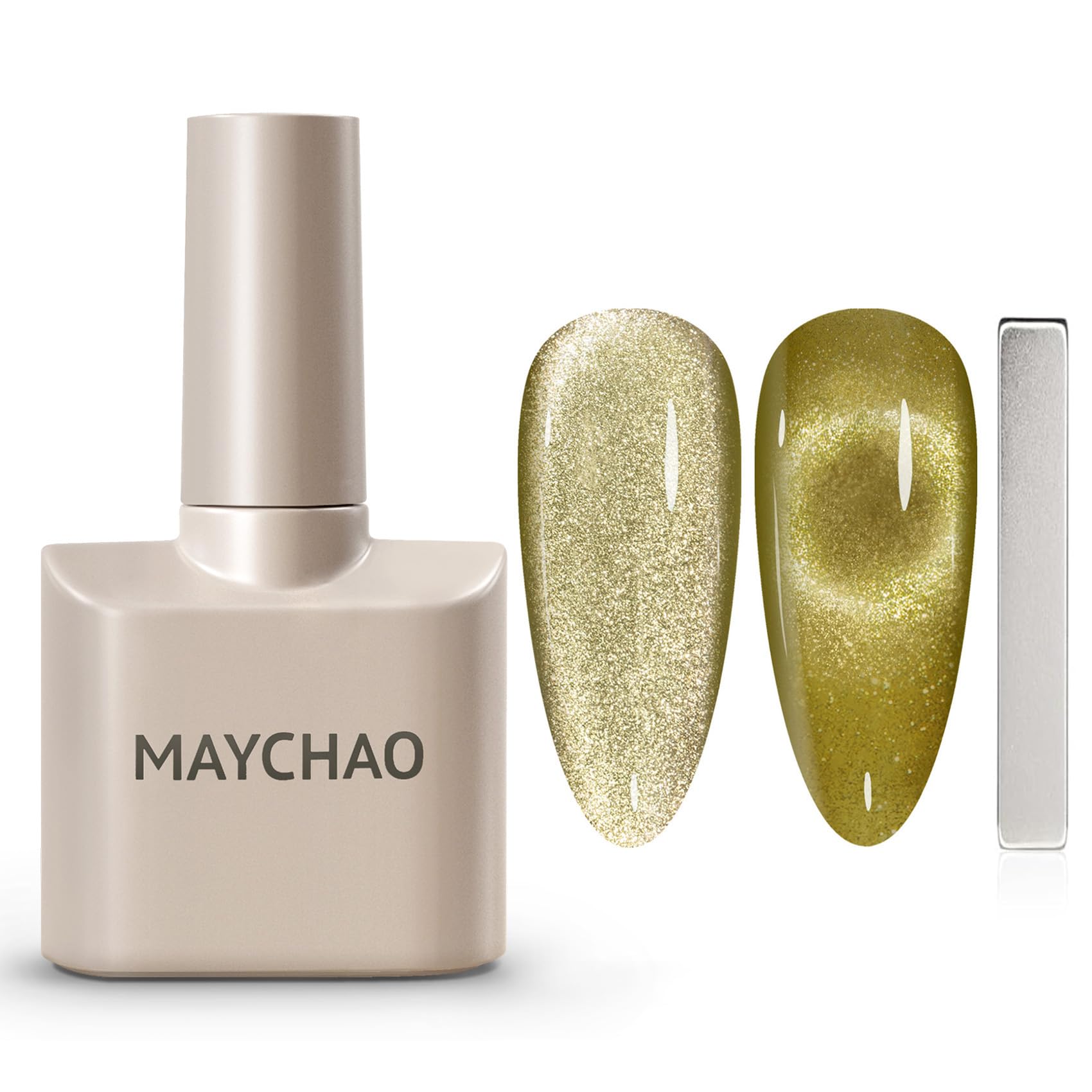 MAYCHAO 15ML Cat Eye Gel Nail Polish 1Pc Khaki Green Magnetic Nail Polish with Magnet Soak off Holographic Cat Eye Gel Polish for Nail Art Manicure Salon DIY at Home