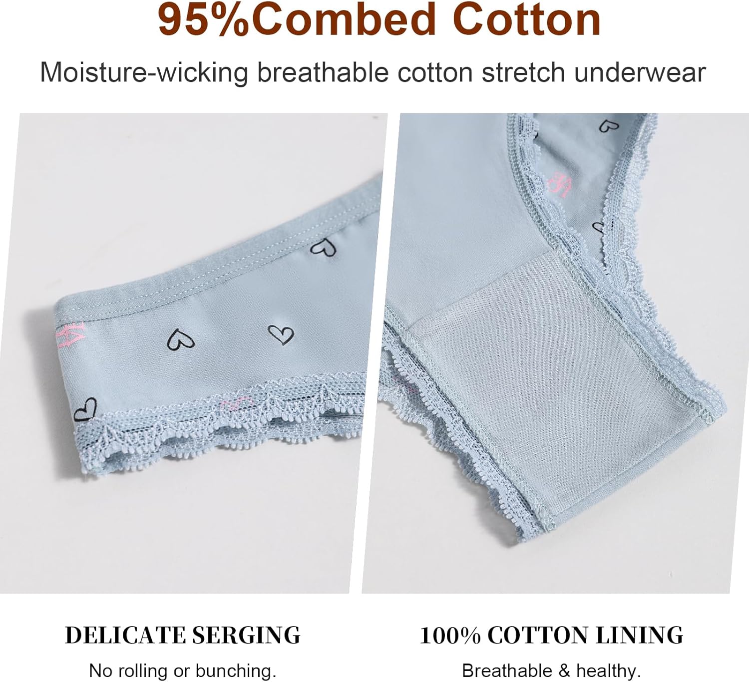 Women's Cotton Cheeky Underwear Packs,Sexy Cute Lace Brazilian Panties,Low Rise Bikini for Ladies - Image 5