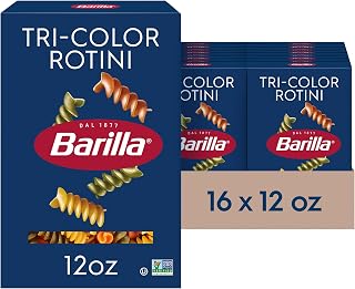 Barilla Tri-Color Rotini Pasta, 12oz Boxes (Pack of 16) - Non-GMO Durum Wheat Semolina, Kosher Certified, Al Dente Perfection