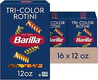 Barilla Tri-Color Rotini Pasta, 12 oz. Box (Pack of 16) - Non-GMO, Made with Durum Wheat Semolina - Kosher Certified