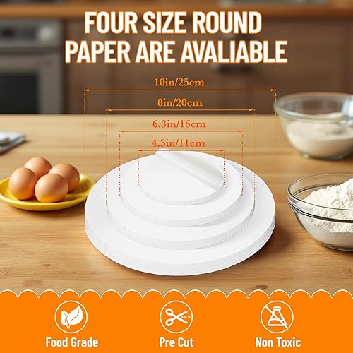 Miniatura 2 de ISKYBOB 200 hojas redondas de papel pergamino, 4 pulgadas, 6 pulgadas, 8 pulgadas, 10 pulgadas, 4 tamaños, forros para tartas, a prueba de grasa,
