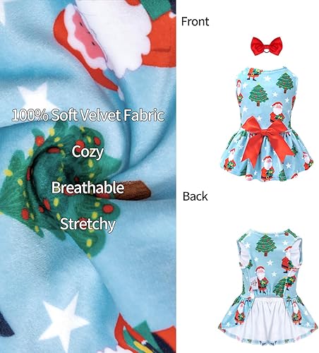 Miniatura 3 de CuteBone Vestidos de terciopelo para perros pequeños, ropa para mascotas, falda de cachorro con lazo para el pelo, CVA34S