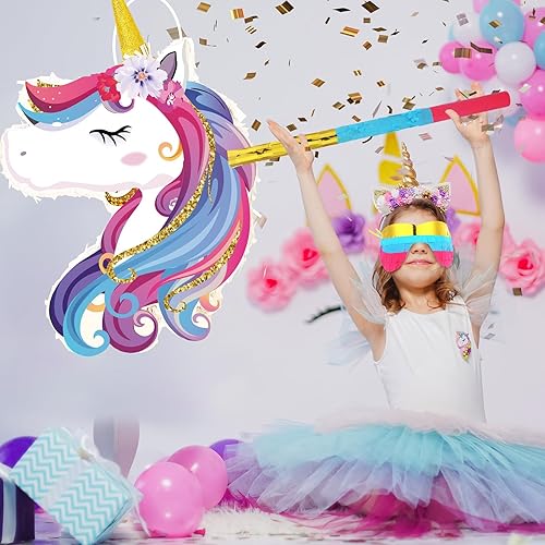 Miniatura 4 de Seematn Piñata de unicornio suministros de fiesta paquete de piñata con los ojos vendados y murciélago para niñas y niños, decoración de juegos de