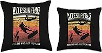 Vista 3 de Summer Kitesurf Apparel For Kitesurfers Distressed Kitesurfing Feel The Wind, Ride The Waves Throw Pillow, 18x18, Multicolor