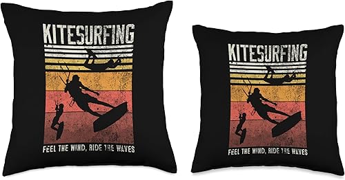 Miniatura 3 de Summer Kitesurf Apparel For Kitesurfers Distressed Kitesurfing Feel The Wind, Ride The Waves Throw Pillow, 18x18, Multicolor