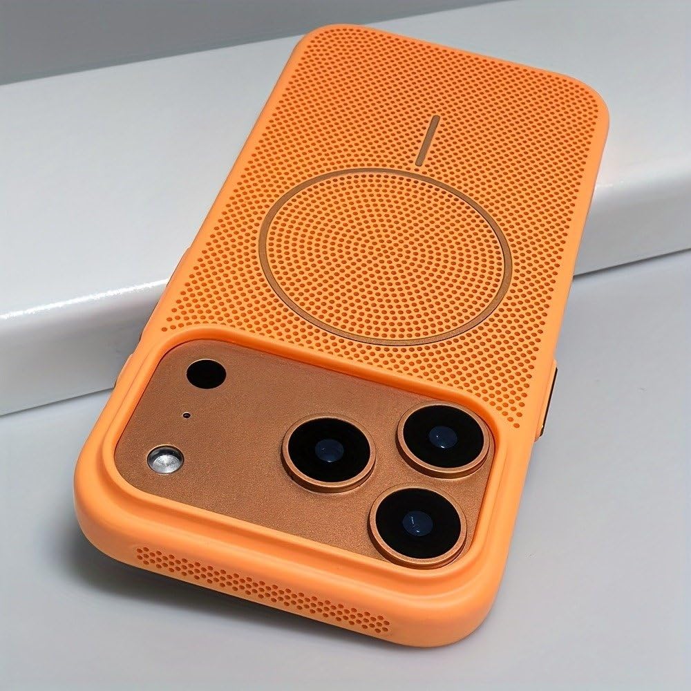 Chłodząca, oddychająca magnetyczna obudowa na telefon do iPhone'a 17 16 15 14 13 12 Pro Max 16 Plus 13 Pro 17 Air z rozpraszaniem ciepła, pomarańczowa, do iPhone'a 15 Pro