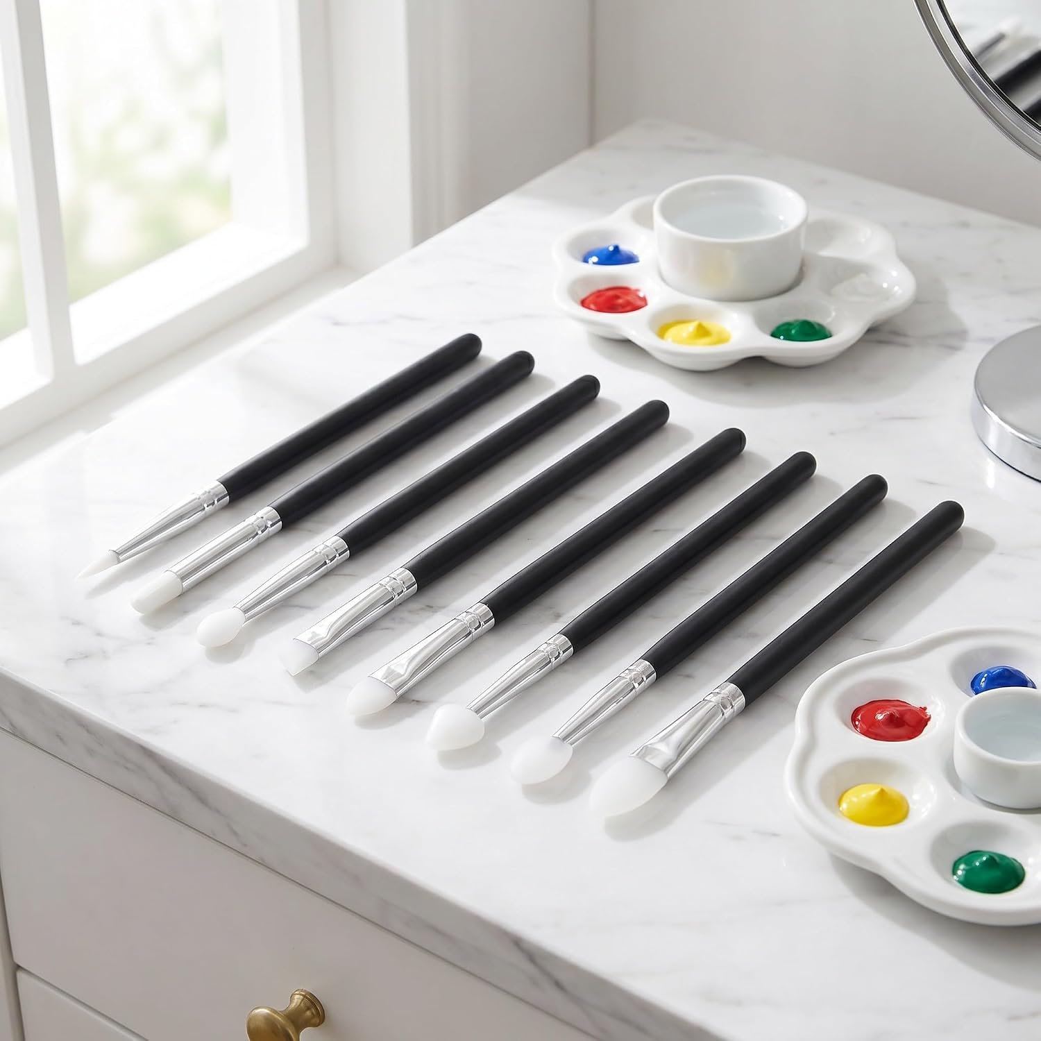 Operitacx 8pcs Silicone Clay Sculpting Tools, Paint Pens with 8 Shape Heads, Modeling Dotting Craft Brushes for DIY Handicraft, Sculpture Pottery, Nail Art