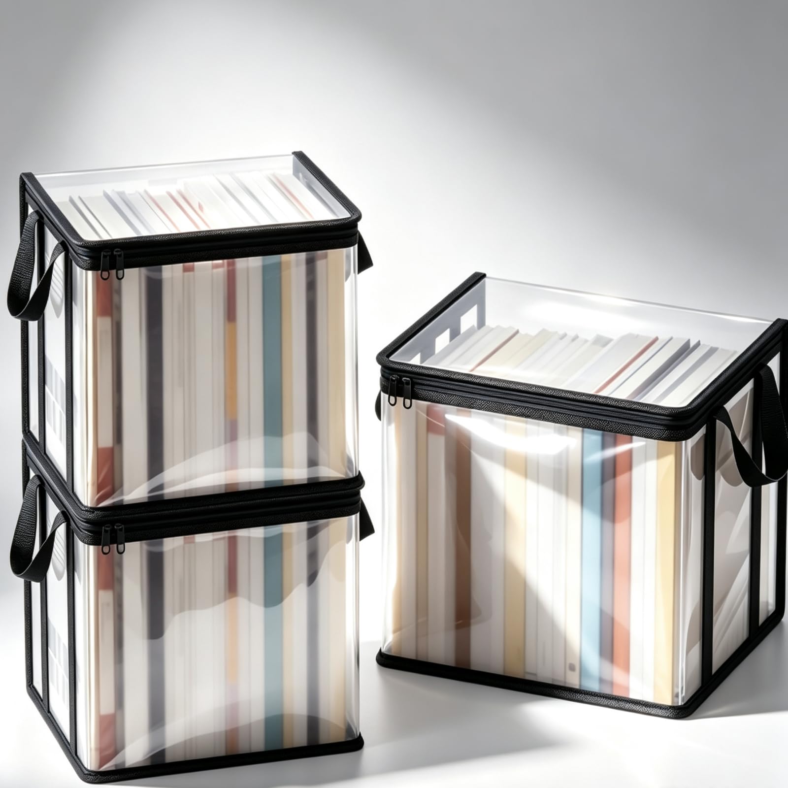 Minicoco 3Pcs Clear Storage Bag Soft Plastic Storage Bag with Zipper Closet Organizer, Portable Storage Boxes Waterproof Moving Bags Space Saving Organizers for Book, Clothes, Toys and Documents