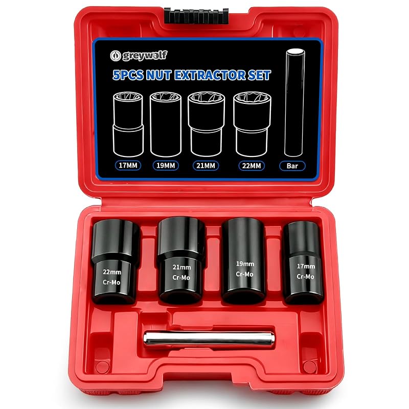 Kit de Soquetes Extratores de Porcas e Parafusos com Encaixe de Impacto 12,7 mm, greywolf, 17–22 mm, 5 peças