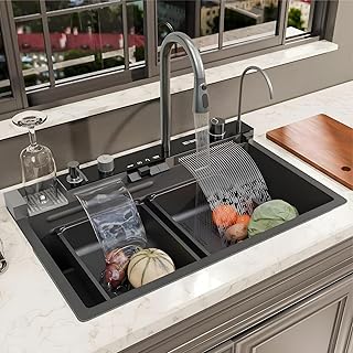 THE SINK SHOP THE SINK SHOP Piano Switch Stainless Steel Multifunction Kitchen Sink 30x18x10 LED Digital Display &amp; RO Tap ...