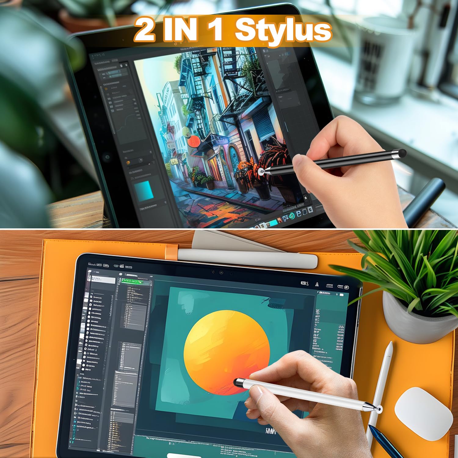 Pennino capacitivo 2 in 1 per touch screen, ad alta precisione e sensibilità, adatto per iPad/iPhone/Samsung/smartphone Android e tablet, compatibile con tutti i touch screen