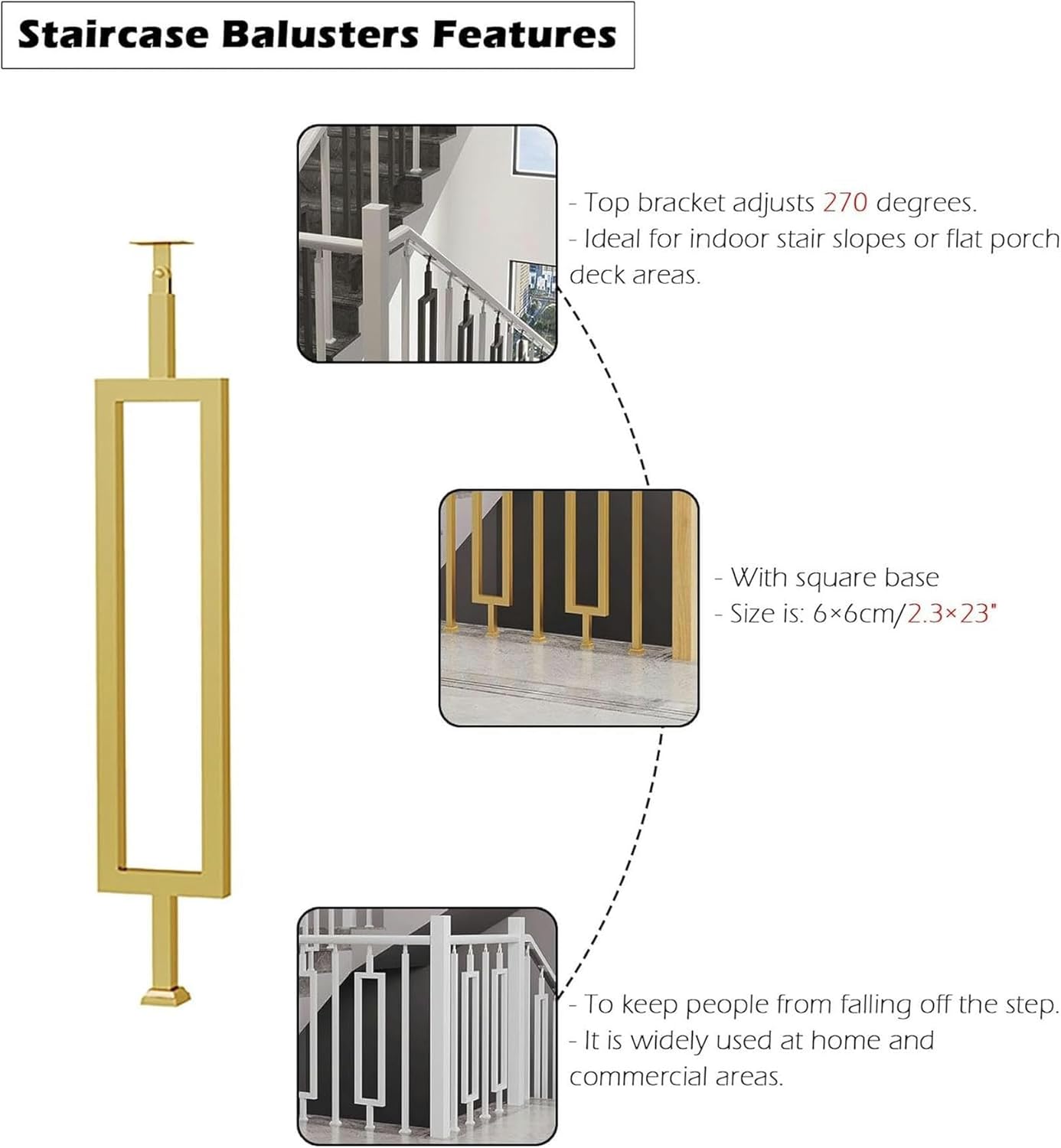 Modern Stair Spindles Rectangular, 80 84 88 90 102 110 CM Tall Deck Step Balusters Post for Interior Exterior Staircase Porch Stairway Railing, Wood Floors Composite Ground Banister Pickets