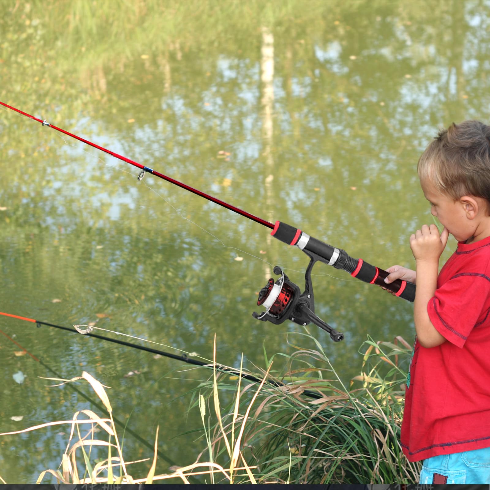 Juego de pesca para niños, 1,8 m, caña de pescar para niños, con carrete y juego de cebo, caña de pescar telescópica de fibra de carbono y carrete, accesorios para niños de 3 a 10 años