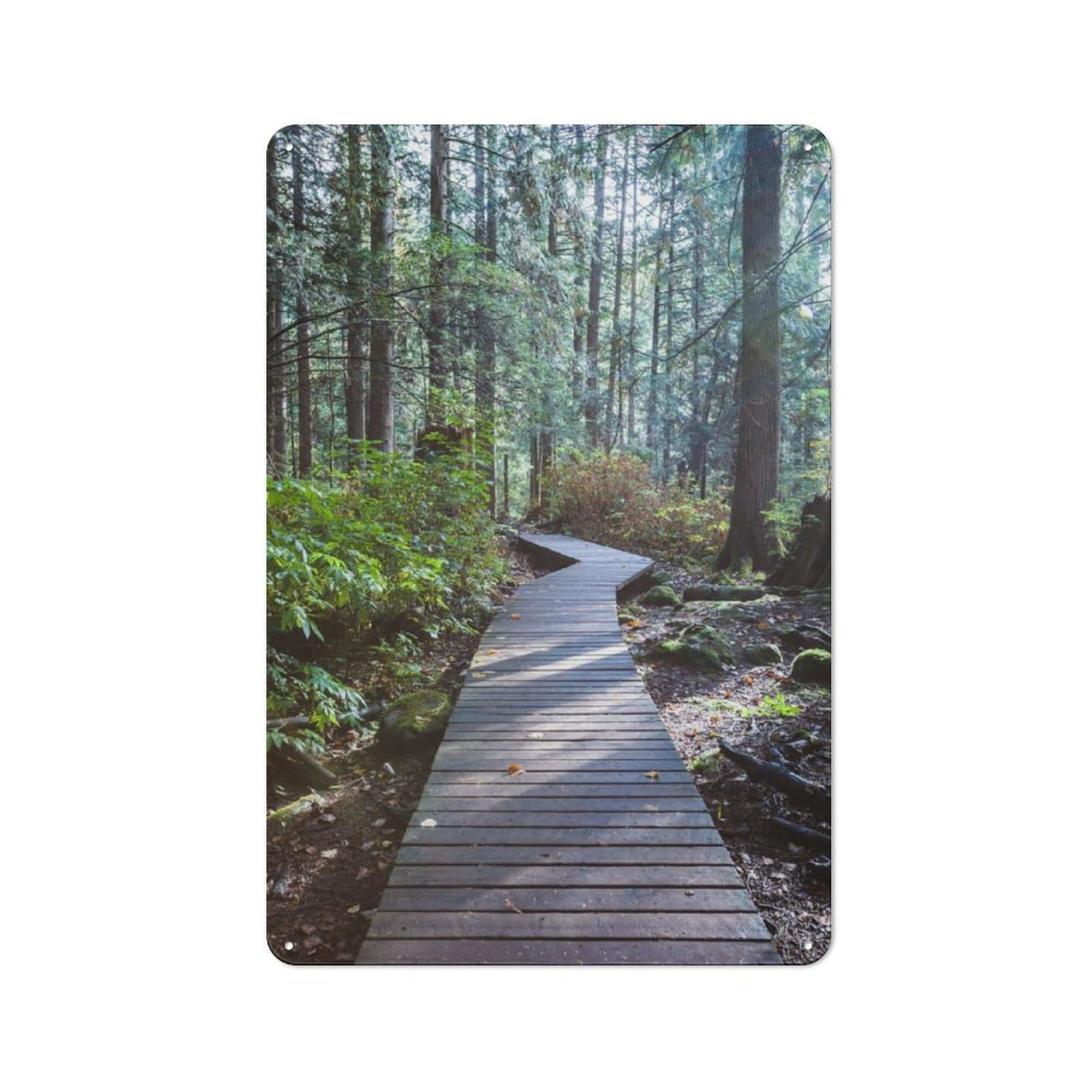 Junmoney Boardwalk In The Forest Vintage Tin Sign 30X20cm For Dining Room Or Kitchen, Suited To Dining Room Decor Fans