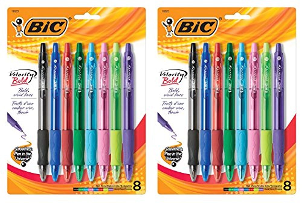 BIC Velocity Bold Fashion Retractable Ball Pen, Bold Point (1.6 mm), Assorted, 16-Count