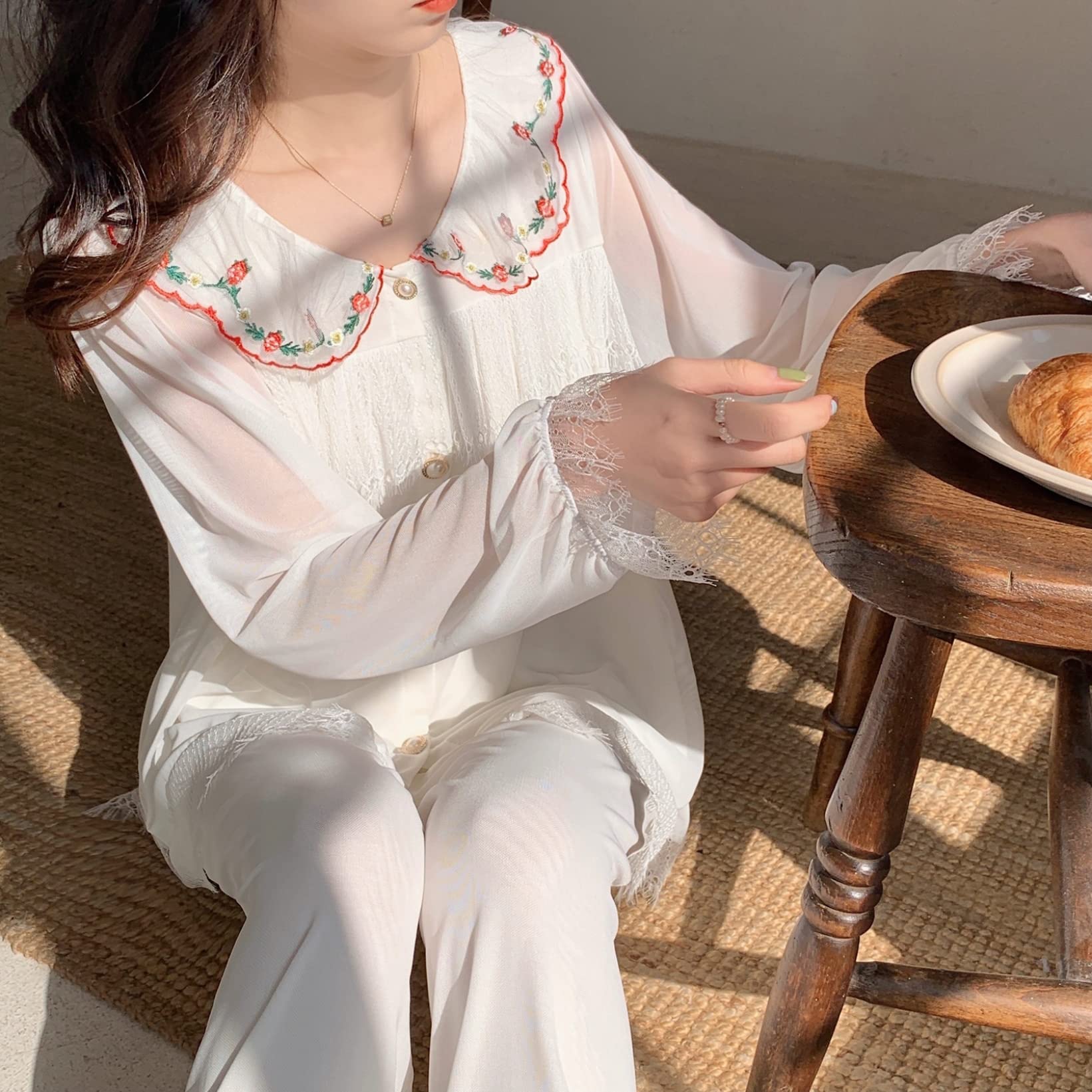 ★ ネグリジェワンピース アイボリー レース付きフリルワンピース 90 ★ ☆ ネグリジェワンピース アイボリー レース付きフリル