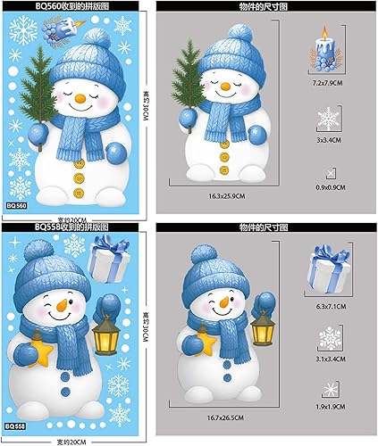 Miniatura 8 de 4 calcomanías de Navidad con diseño de muñecos de nieve para ventana, sin agua y estática, 4 estilos, diseño de muñecos de nieve de punto, color