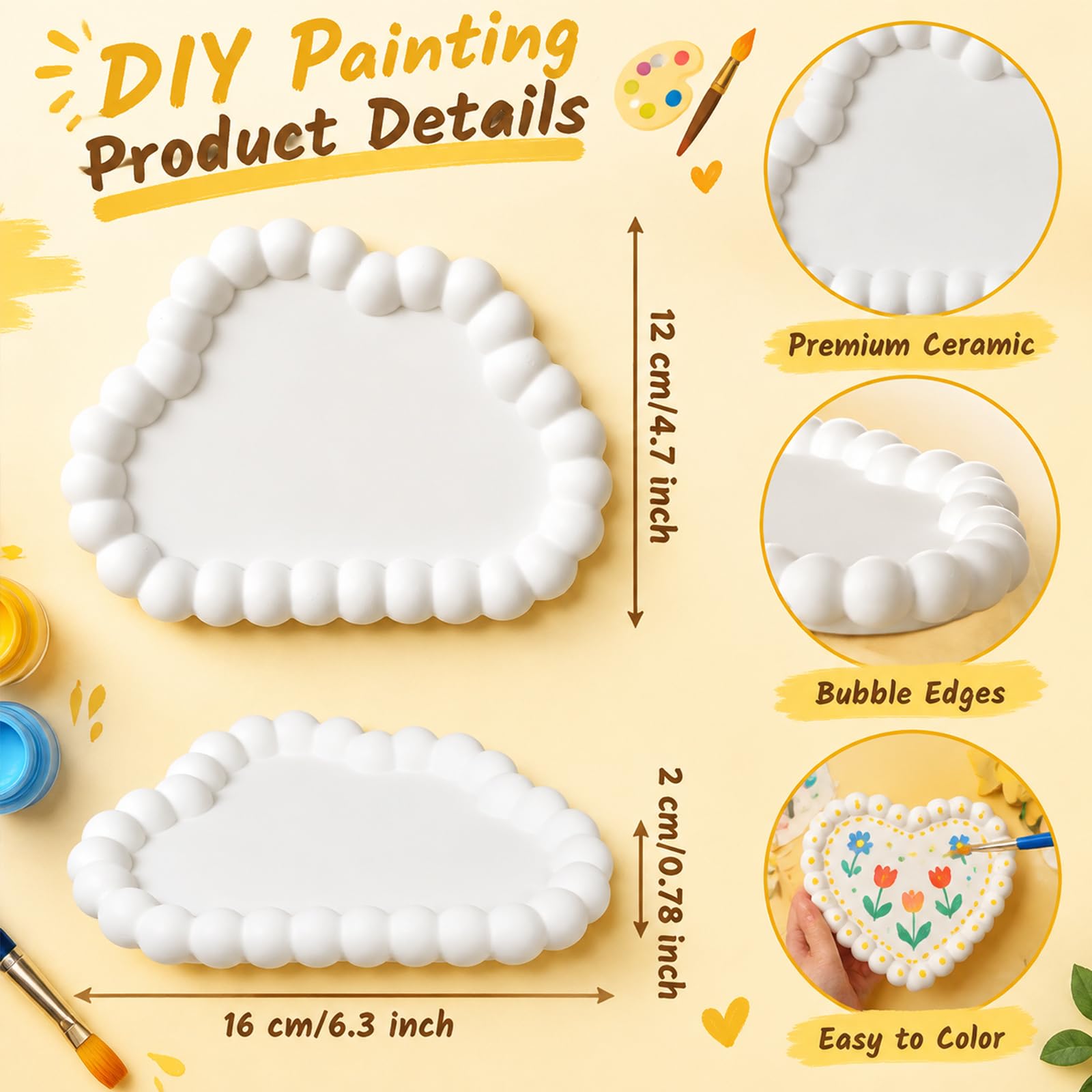 Bandejas de cerámica para pintar, plato de joyería en blanco, 6 piezas, nube