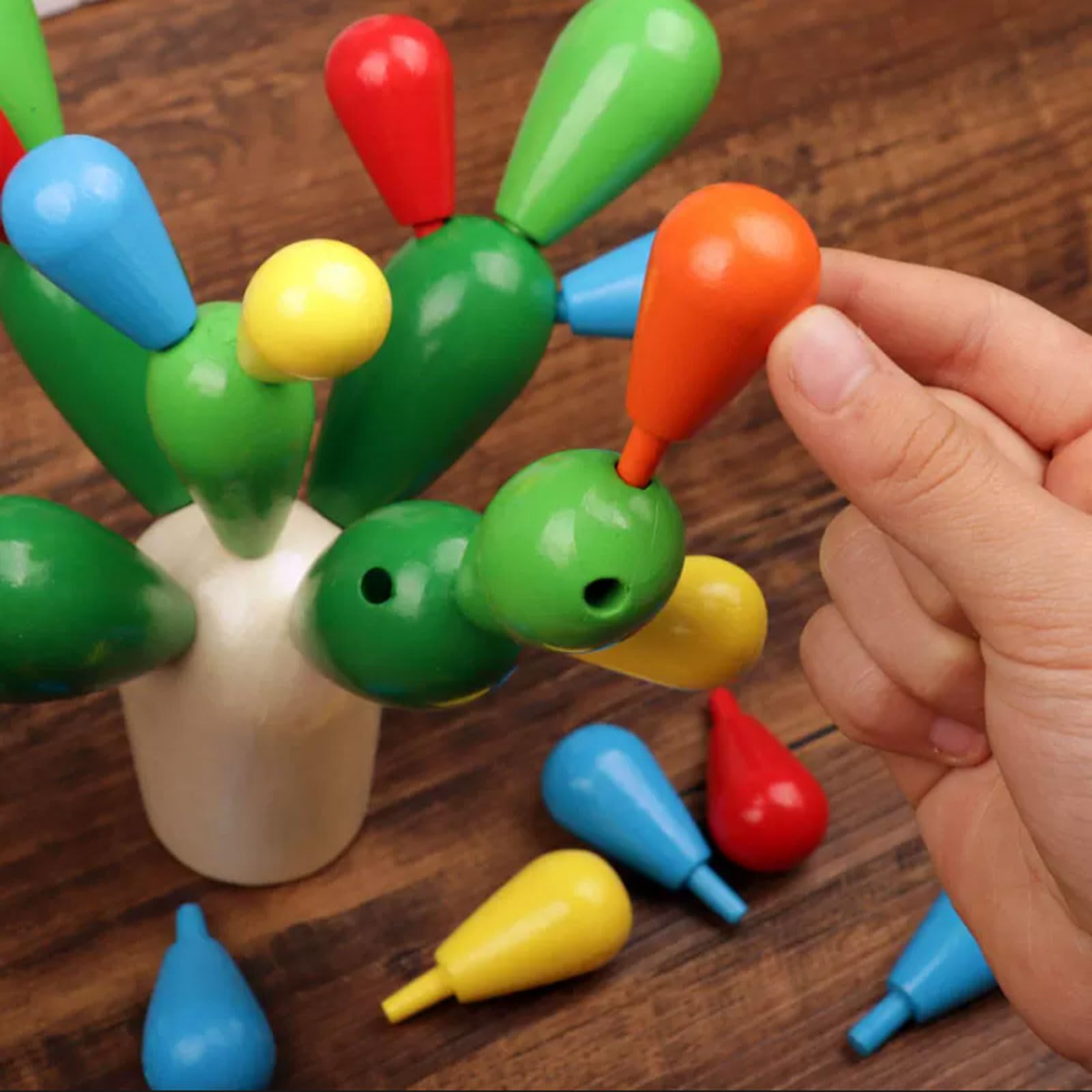 Giocattolo Costruzione Equilibranti Forma Cactus Legno Montessori