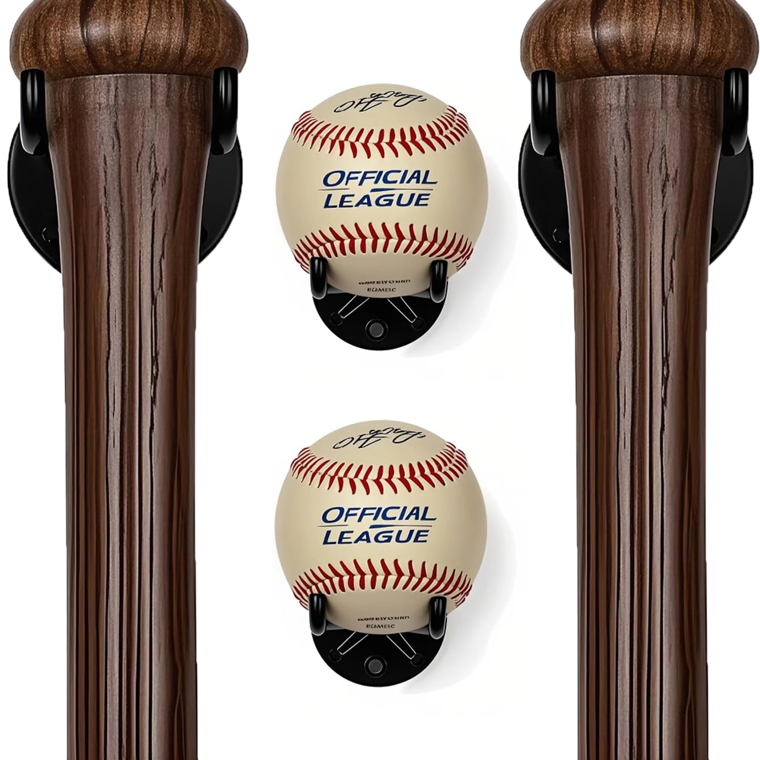 Lot De 2 Supports Muraux Pour Batte Et Balle De Baseball - BEARUT - Bois Marron