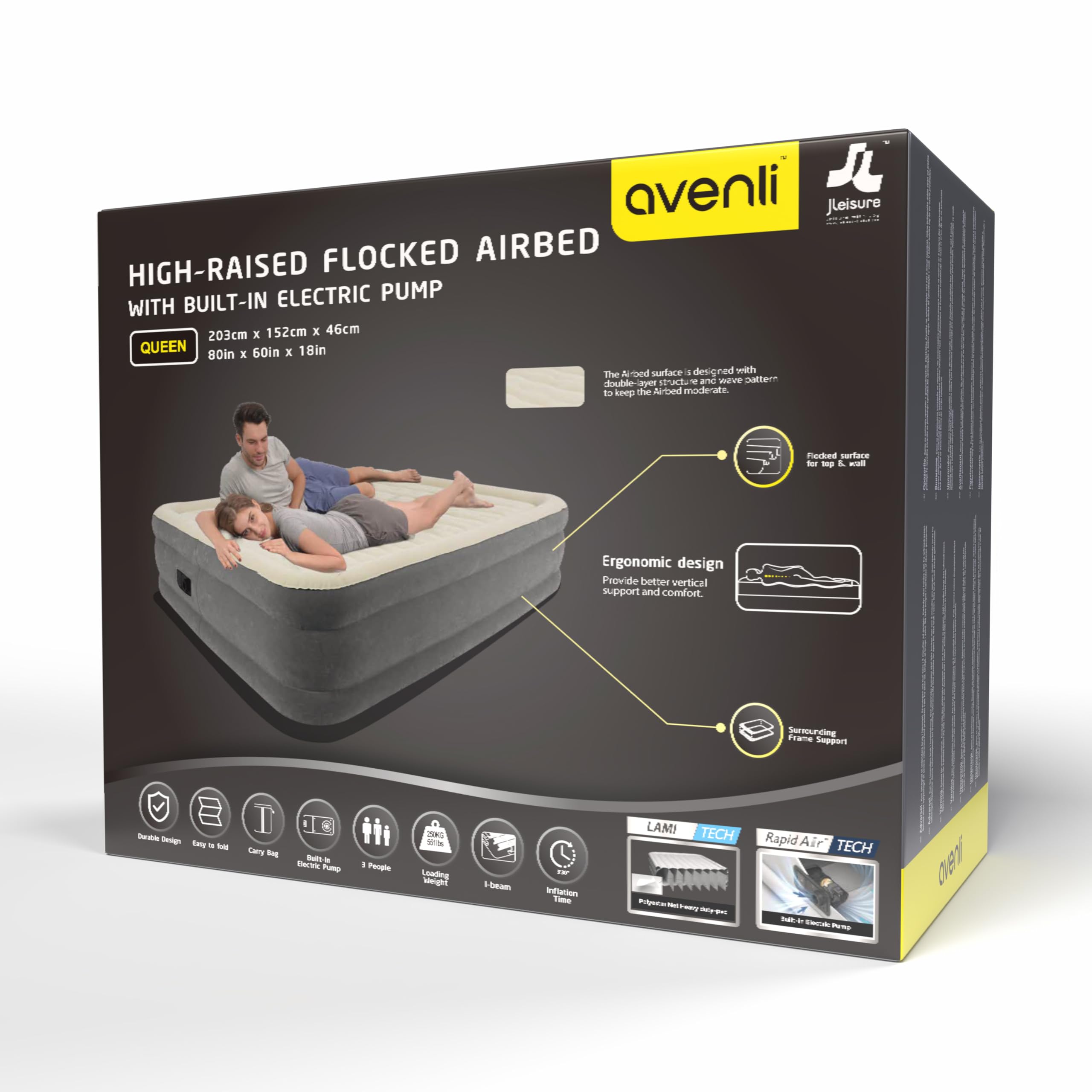 AVENLI Luftmatratze Luftbett selbstaufblasend für 2 Personen 203x152x46cm aufblasbare Matratze Gästebett mit integrierter Pumpe extra hohe Liegefläche beflockte Oberfläche für Camping & Zuhause