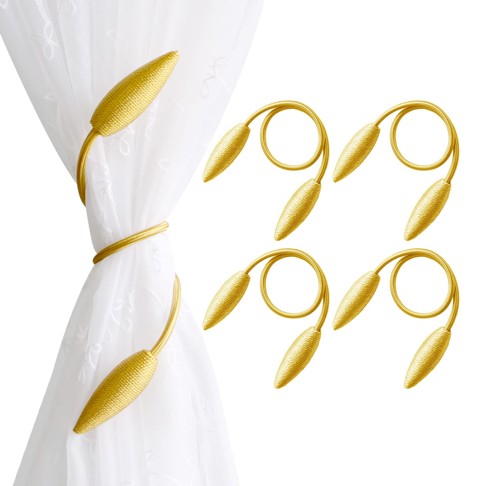 Valea Home 4 Pieces Curtain Tiebacks Clips Creative Window Drape Twist Tie Backs European Style Custom Made Curtain Holders Decorative Draperies Holdbacks, Gold