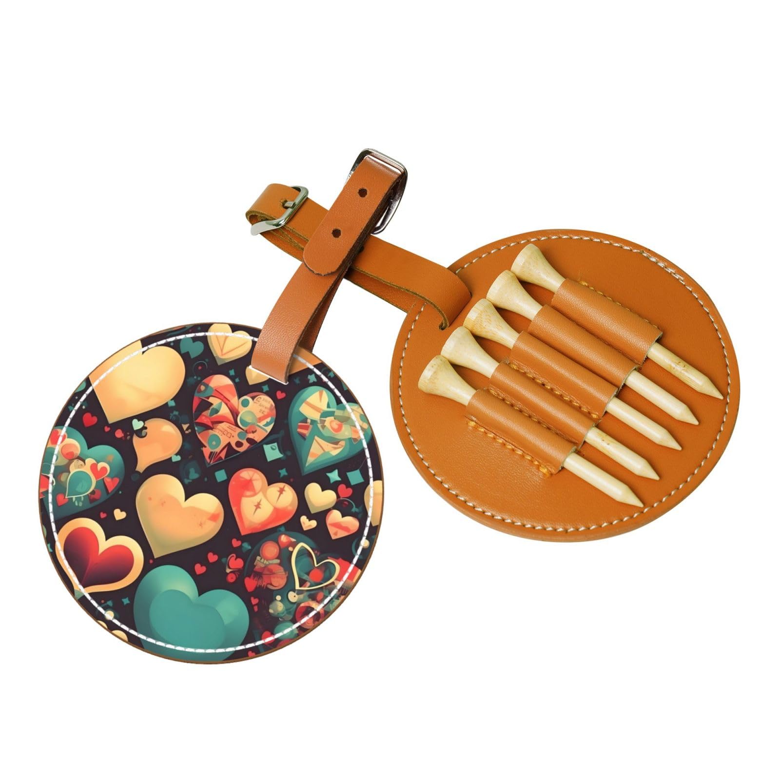 WXXWXD Colorful hearts Printed Golf Tee Storage Bag - Portable Storage, Easily Organize Tees