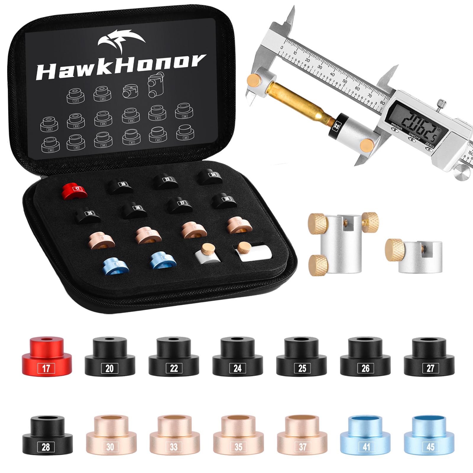HAWKHONOR Bullet Comparator Kit, Includes 14 Inserts & 1 Comparator Body & 1 Anvil Base, Universal Fit for .17 to .45 Calibers, Precision Ammo