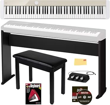 Casio PX-S1100 Privia Digital Piano - Mellow Beige Bundle with CS-68 Stand, Bench, SP-34 Three Pedal Unit, Instructional Book, Austin Bazaar Instructional DVD, and Polishing Cloth