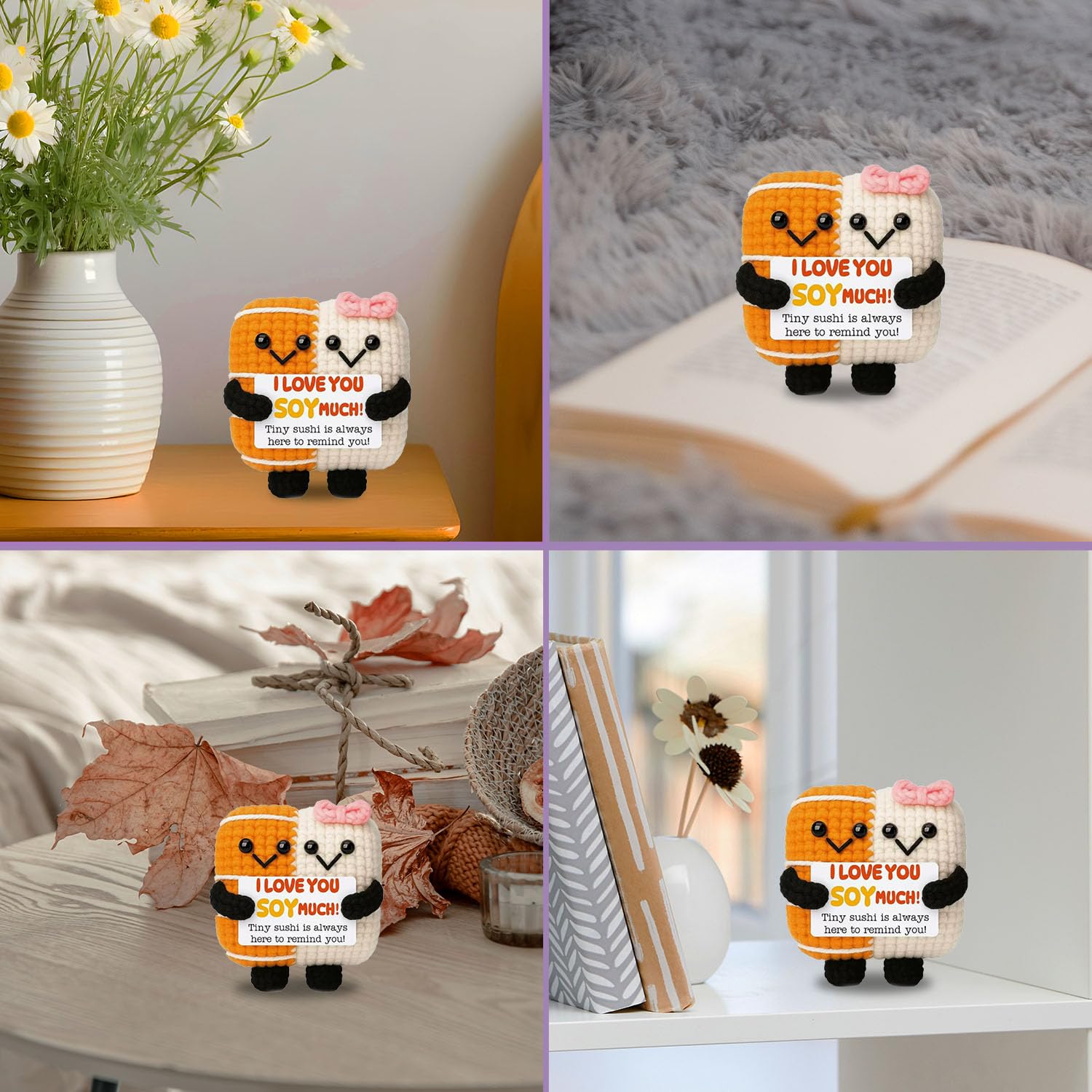 Mini Funny Handmade Crochet Sushi, Positive Emotional Support Sushi Gifts for Women Men Coworker