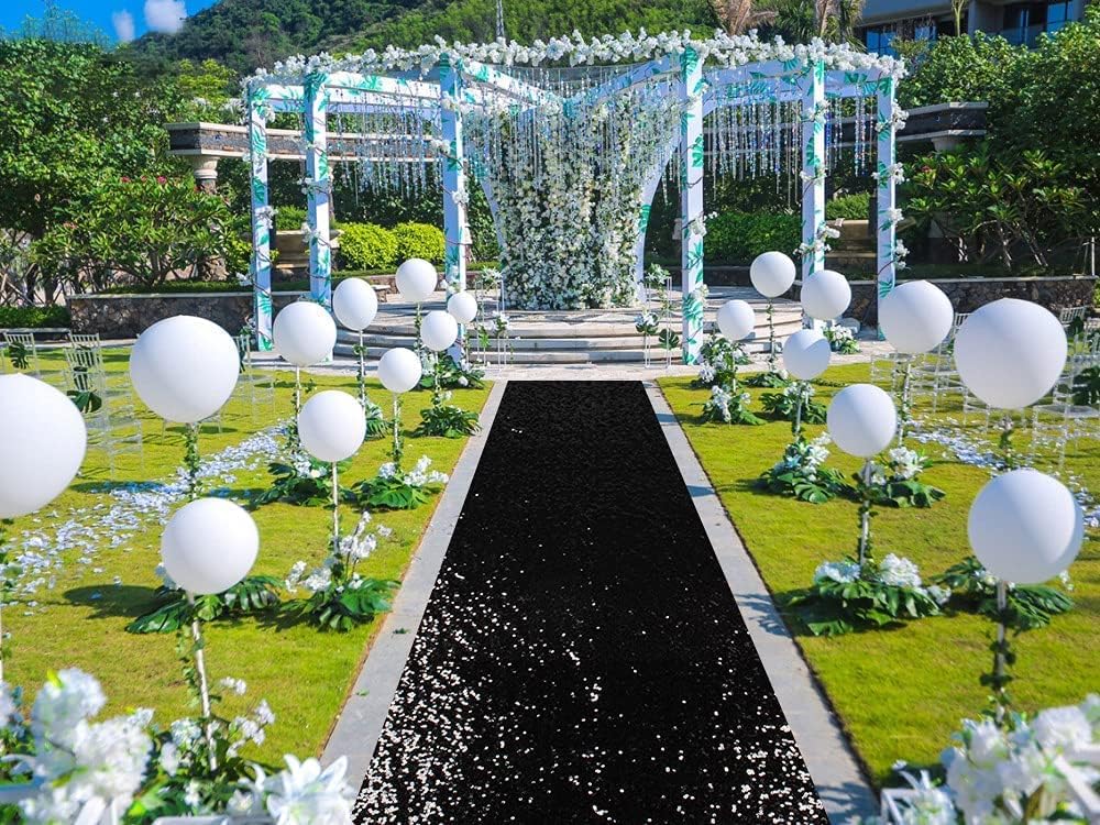 3FTx15FT-Wedding Aisle Runner Black Carpet Runner Sparkle Sequin Aisle Runner 15 feet Long Aisle Runners for Weddings Ceremony Indoor and Outdoor (3FTx15FT, Black)