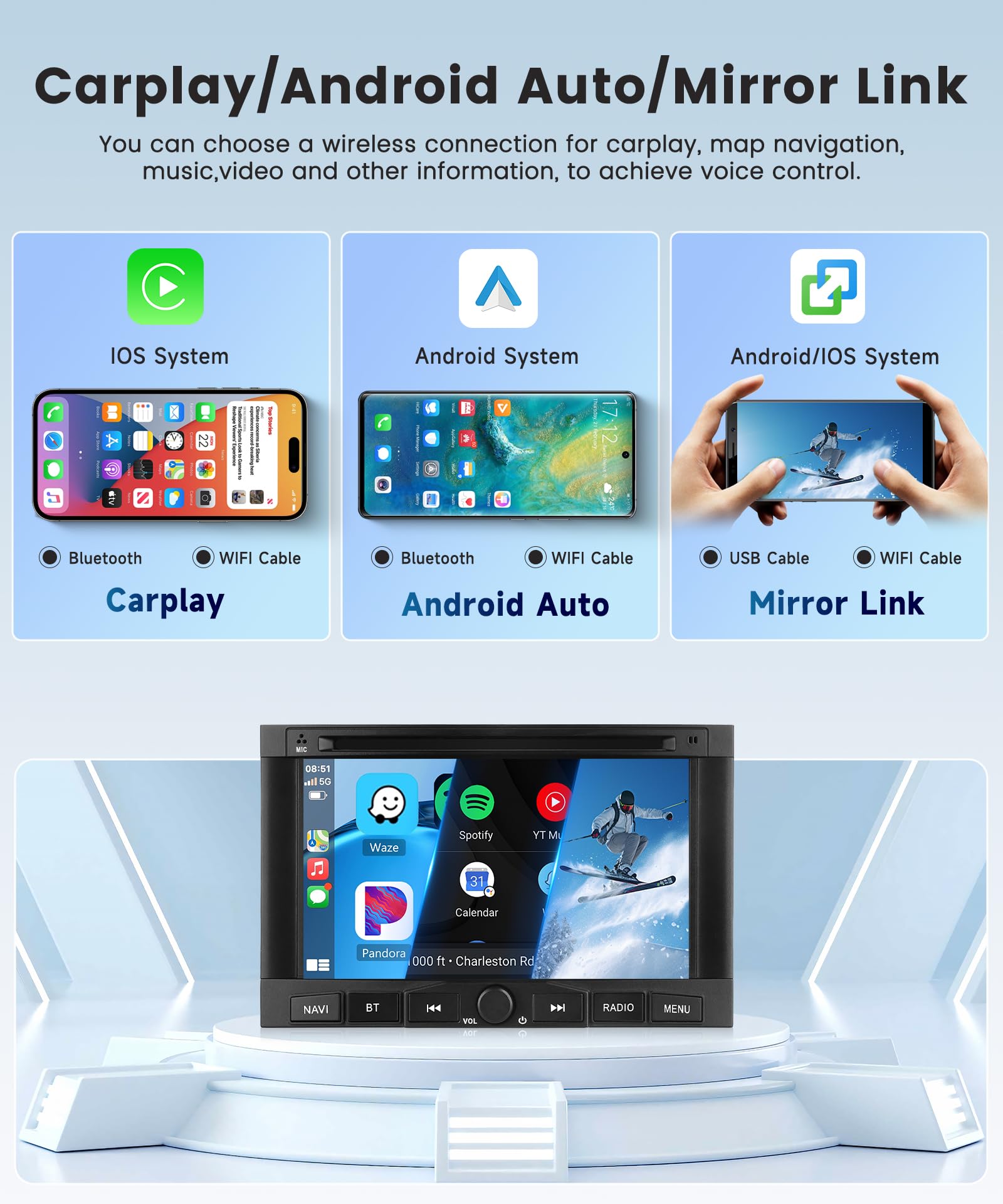 Autoradio Android 2 DIN 7" Pour Peugeot 3008/5008, Citroën Partner/Berlingo (2010-2016) - CarPlay/Android Auto, GPS, WiFi, Caméra De Recul