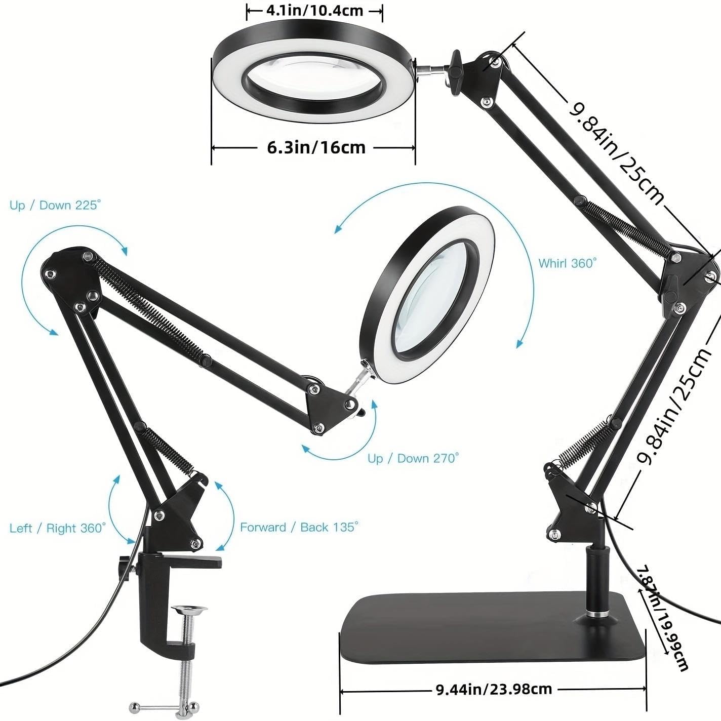 LED USB 10X Magnifying Desk Lamp with 3 Color Modes, 10 Level Dimmable and Flexible Gooseneck for Reading Craft Sewing Repair Close Work Beauty